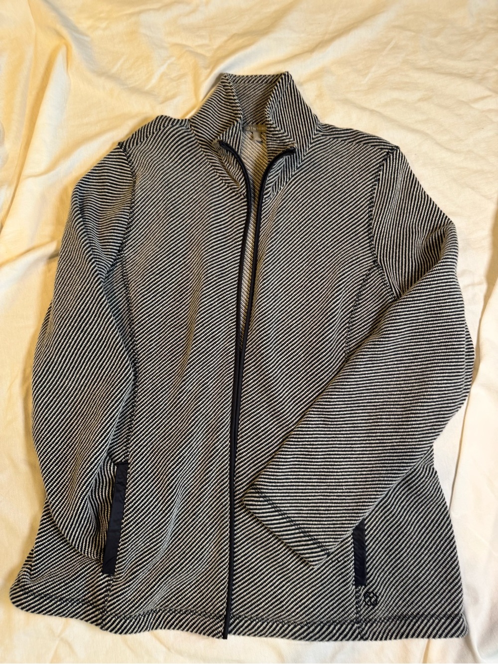 T by Talbots Black & White Diagonal Stripe Knit Jacket